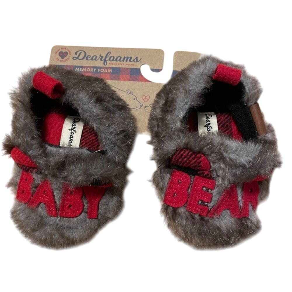 Dearfoams Baby Bear Furry Slippers Size 3-6 Months